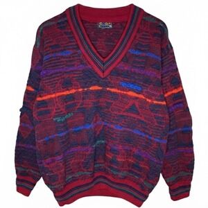 Coogi Sweater Mens Medium Vintage 90s Australia 3D Knit Multicolor RARE V-Neck